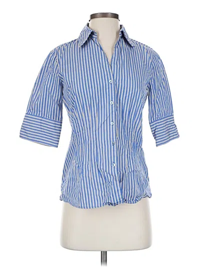Pre-owned Lafayette 148 3/4 Sleeve Button Down Shirt In Blue