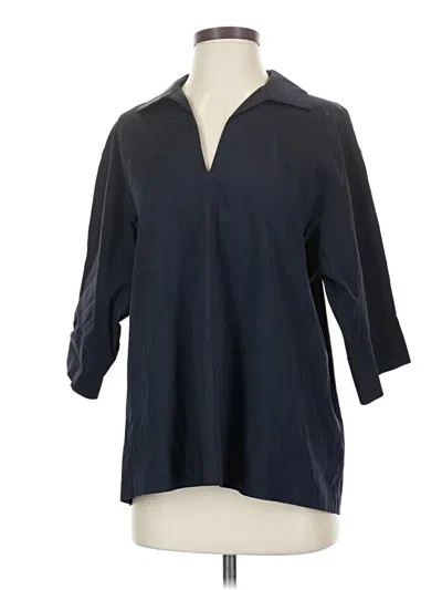 Pre-owned Lafayette 148 3/4 Sleeve Button Down Shirt In Blue