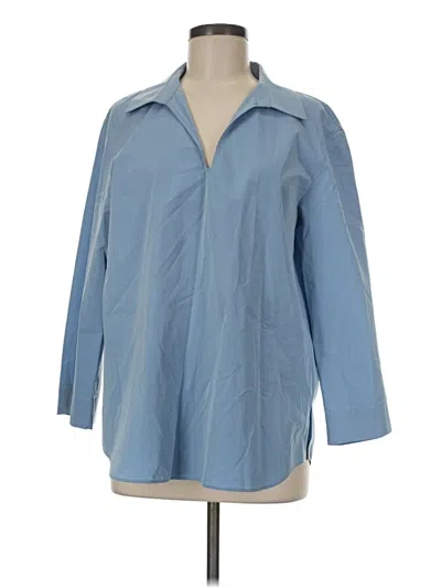 Pre-owned Lafayette 148 3/4 Sleeve Button Down Shirt In Blue