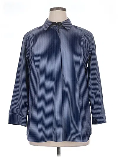 Pre-owned Lafayette 148 3/4 Sleeve Button Down Shirt In Blue