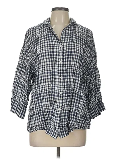Pre-owned Lafayette 148 3/4 Sleeve Button Down Shirt In Blue