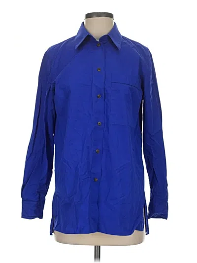 Pre-owned Lafayette 148 3/4 Sleeve Button Down Shirt In Blue