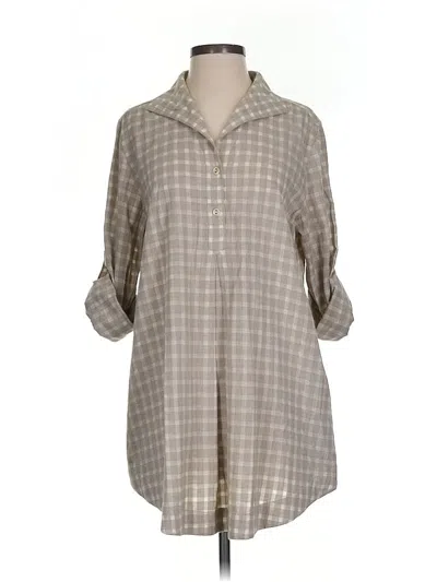 Pre-owned Lafayette 148 3/4 Sleeve Button Down Shirt In Brown