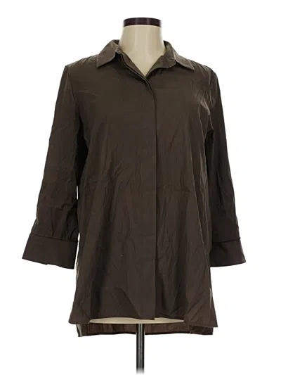 Pre-owned Lafayette 148 3/4 Sleeve Button Down Shirt In Brown
