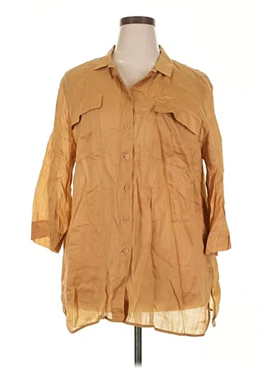 Pre-owned Lafayette 148 3/4 Sleeve Button Down Shirt In Brown
