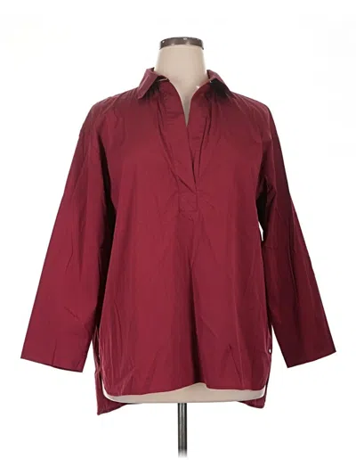 Pre-owned Lafayette 148 3/4 Sleeve Button Down Shirt In Burgundy