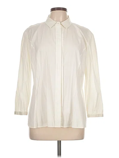Pre-owned Lafayette 148 3/4 Sleeve Button Down Shirt In Ivory