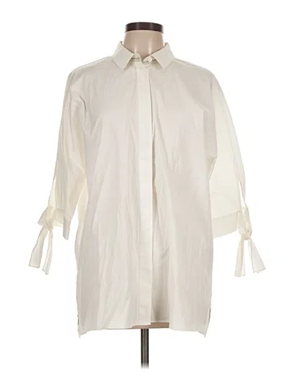 Pre-owned Lafayette 148 3/4 Sleeve Button Down Shirt In Ivory