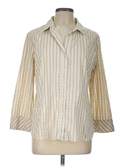 Pre-owned Lafayette 148 3/4 Sleeve Button Down Shirt In Ivory