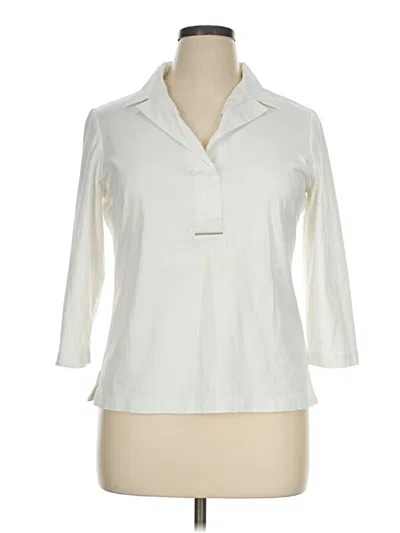 Pre-owned Lafayette 148 3/4 Sleeve Button Down Shirt In Ivory