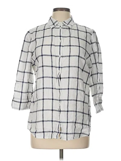 Pre-owned Lafayette 148 3/4 Sleeve Button Down Shirt In Ivory