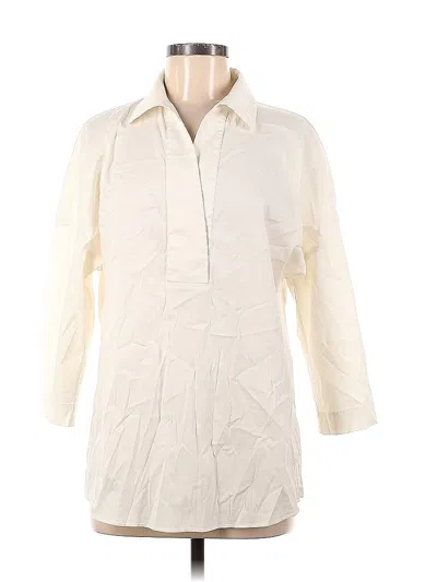 Pre-owned Lafayette 148 3/4 Sleeve Button Down Shirt In Neutral