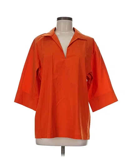 Pre-owned Lafayette 148 3/4 Sleeve Button Down Shirt In Orange