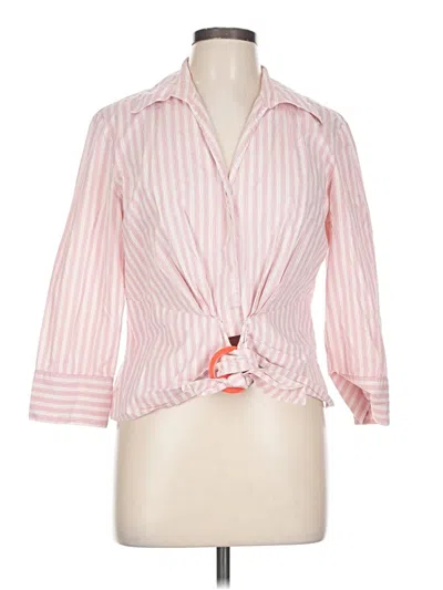Pre-owned Lafayette 148 3/4 Sleeve Button Down Shirt In Pink