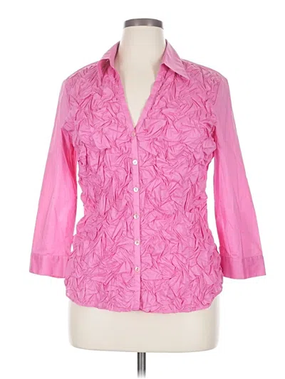 Pre-owned Lafayette 148 3/4 Sleeve Button Down Shirt In Pink