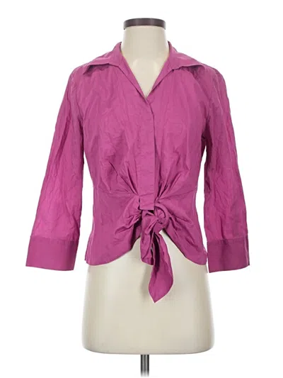 Pre-owned Lafayette 148 3/4 Sleeve Button Down Shirt In Purple