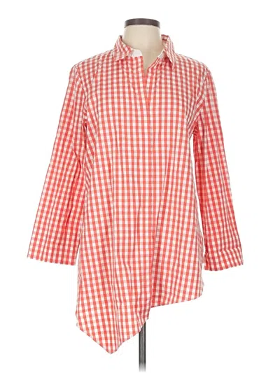 Pre-owned Lafayette 148 3/4 Sleeve Button Down Shirt In Red