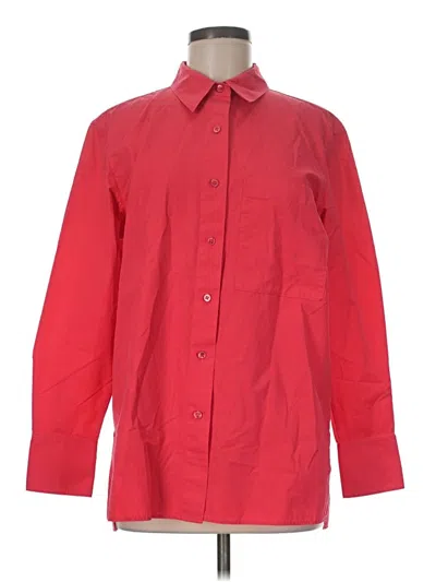 Pre-owned Lafayette 148 3/4 Sleeve Button Down Shirt In Red