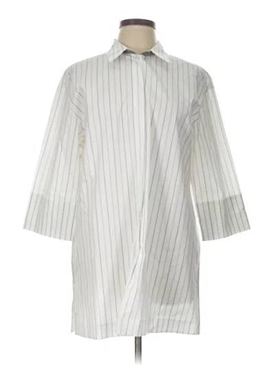 Pre-owned Lafayette 148 3/4 Sleeve Button Down Shirt In Silver