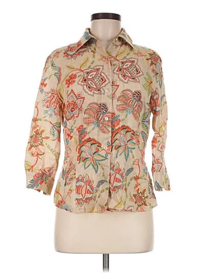 Pre-owned Lafayette 148 3/4 Sleeve Button Down Shirt In Tan
