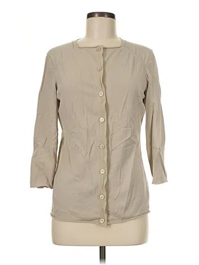 Pre-owned Lafayette 148 3/4 Sleeve Button Down Shirt In Tan
