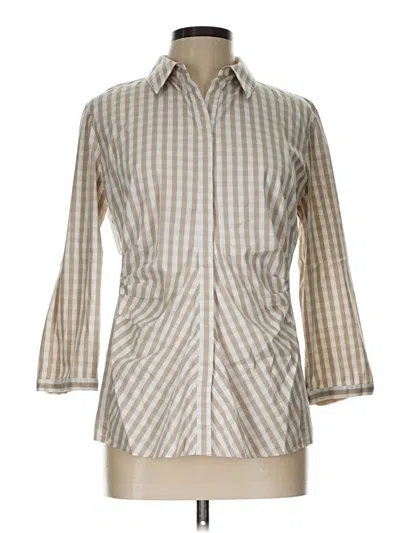 Pre-owned Lafayette 148 3/4 Sleeve Button Down Shirt In Tan