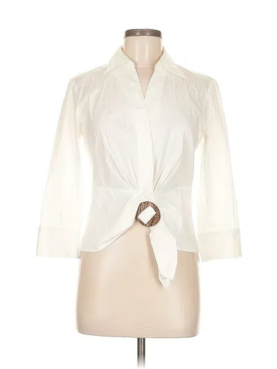 Pre-owned Lafayette 148 3/4 Sleeve Button Down Shirt In White