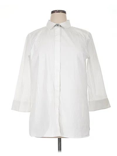 Pre-owned Lafayette 148 3/4 Sleeve Button Down Shirt In White