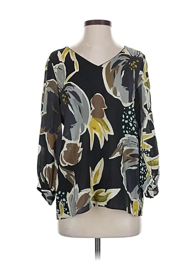 Pre-owned Lafayette 148 3/4 Sleeve Silk Top Black Open Neckline Tops