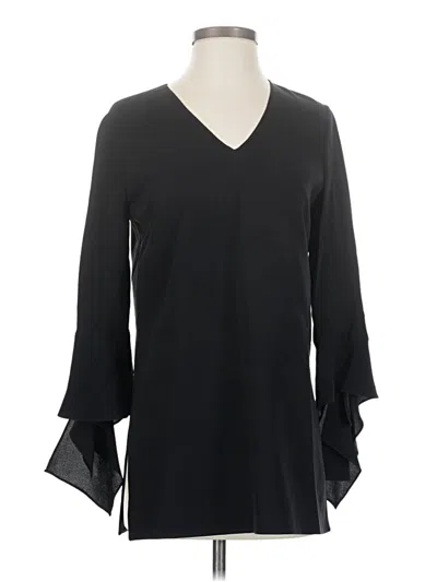 Pre-owned Lafayette 148 3/4 Sleeve Silk Top Black V Neck Tops