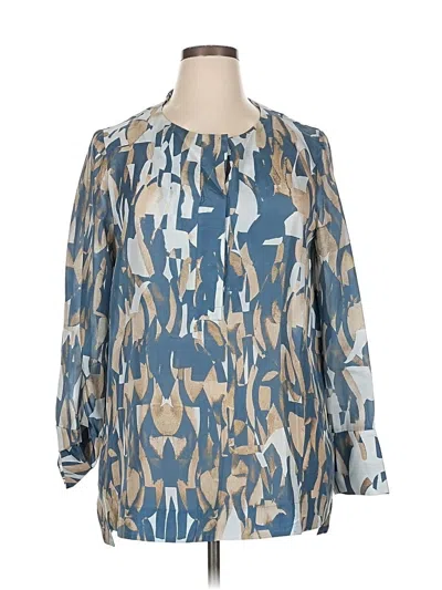 Pre-owned Lafayette 148 3/4 Sleeve Silk Top Blue Keyhole Neckline Tops