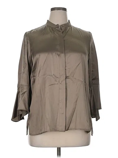 Lafayette 148 3/4 Sleeve Silk Top Gray Mock Neckline Tops