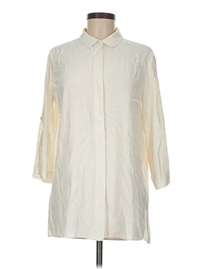 Pre-owned Lafayette 148 3/4 Sleeve Silk Top Ivory Collared Neckline Tops In White