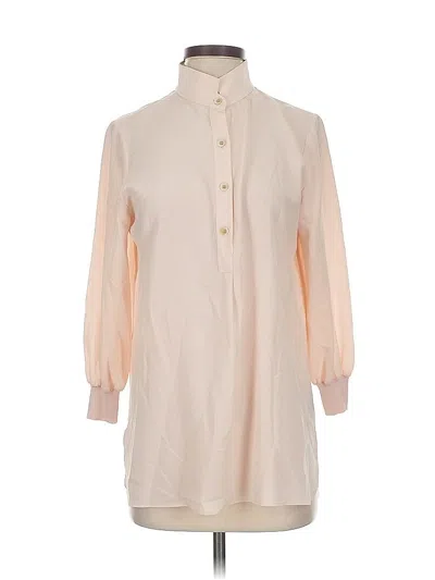 Pre-owned Lafayette 148 3/4 Sleeve Silk Top Ivory High Neck Tops In White