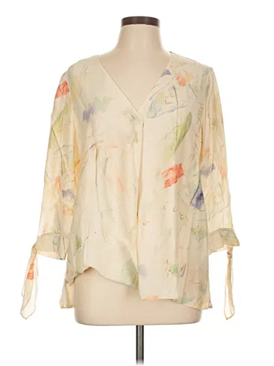 Pre-owned Lafayette 148 3/4 Sleeve Silk Top Ivory Plunge Neckline Tops In White
