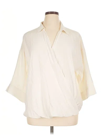 Pre-owned Lafayette 148 3/4 Sleeve Silk Top Ivory Plunge Neckline Tops In White