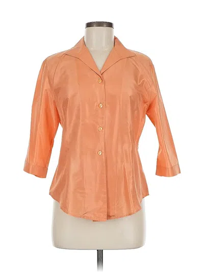 Pre-owned Lafayette 148 3/4 Sleeve Silk Top Orange Open Neckline Tops