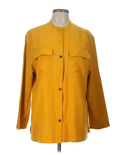 Pre-owned Lafayette 148 3/4 Sleeve Silk Top Yellow Mock Neckline Tops