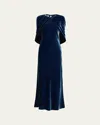 Lafayette 148 A-line Velvet Shawl Gown In Lido Blue