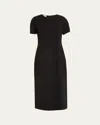 Lafayette 148 Side-slit Stretch Georgette Midi T-shirt Dress In Black