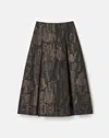 Lafayette 148 Abstract Jacquard Linen Cotton Pleated Midi Skirt In Gold