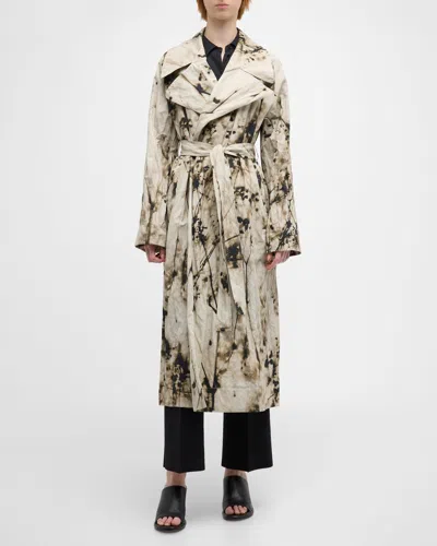 LAFAYETTE 148 ABSTRACT-PRINT BELTED TRENCH COAT