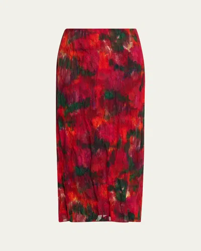 Lafayette 148 Abstract-print Crinkled Cotton Midi Skirt In Red