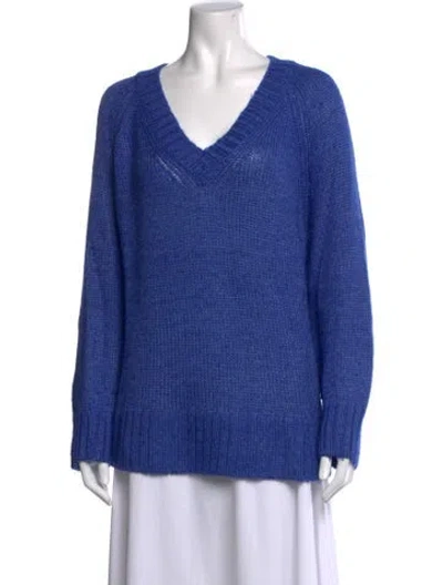 Pre-owned Lafayette 148 Alpaca V-neck Sweater In Blue
