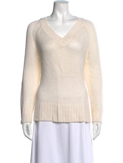 Pre-owned Lafayette 148 Alpaca V-neck Sweater In Neutral