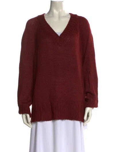 Pre-owned Lafayette 148 Alpaca V-neck Sweater In Red