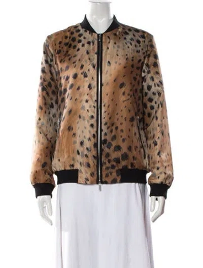 Pre-owned Lafayette 148 Animal Print Bomber Jacket In Neutral
