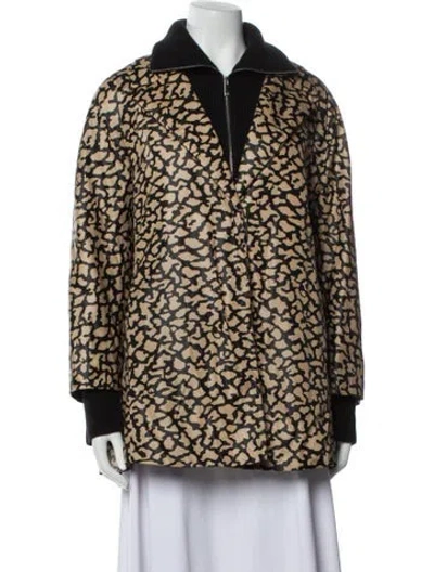 Pre-owned Lafayette 148 Animal Print Coat In Neutral
