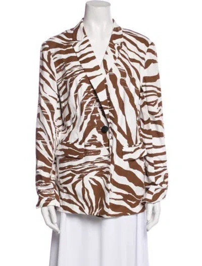 Pre-owned Lafayette 148 Animal Print Faux Fur Jacket In Brown