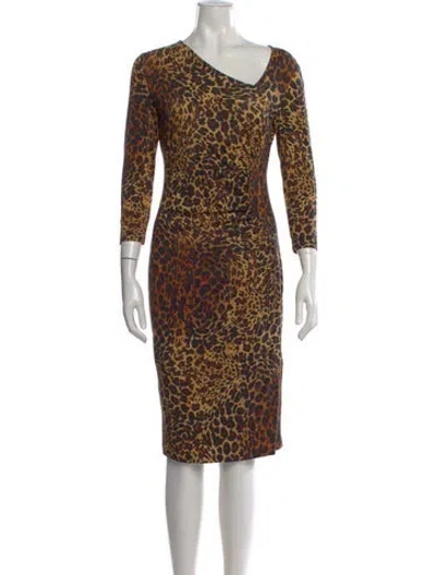 Pre-owned Lafayette 148 Animal Print Knee-length Dress In Brown